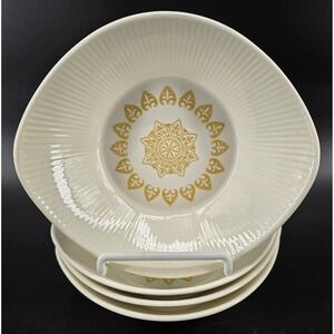 Set of 4 Sheffield USA SERENADE Soup Cereal‎ Bowls Ivory Tan Mandala Vtg MCM